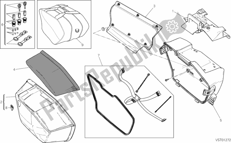 All parts for the Right Pannier of the Ducati Multistrada 1200 S GT 2014